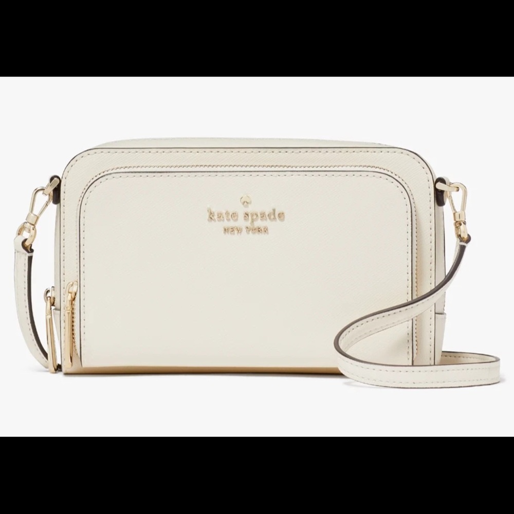 NWOT Kate Spade Stacie Dual Zip Crossbody Bag White Leather Meringue Purse🤍